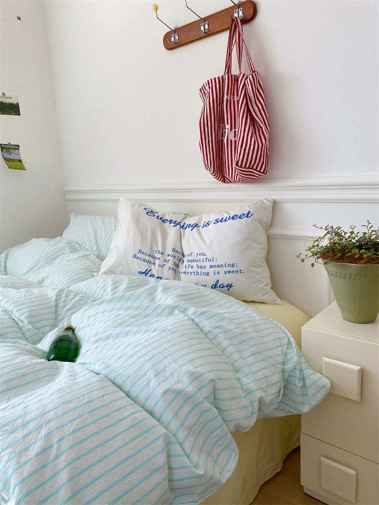 Minimalist Blue Striped Cotton Duvet Cover Set