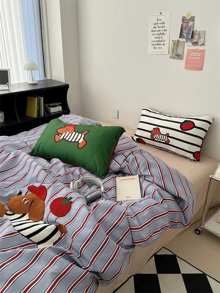 Cartoon Dog Embroidered Bedding Set