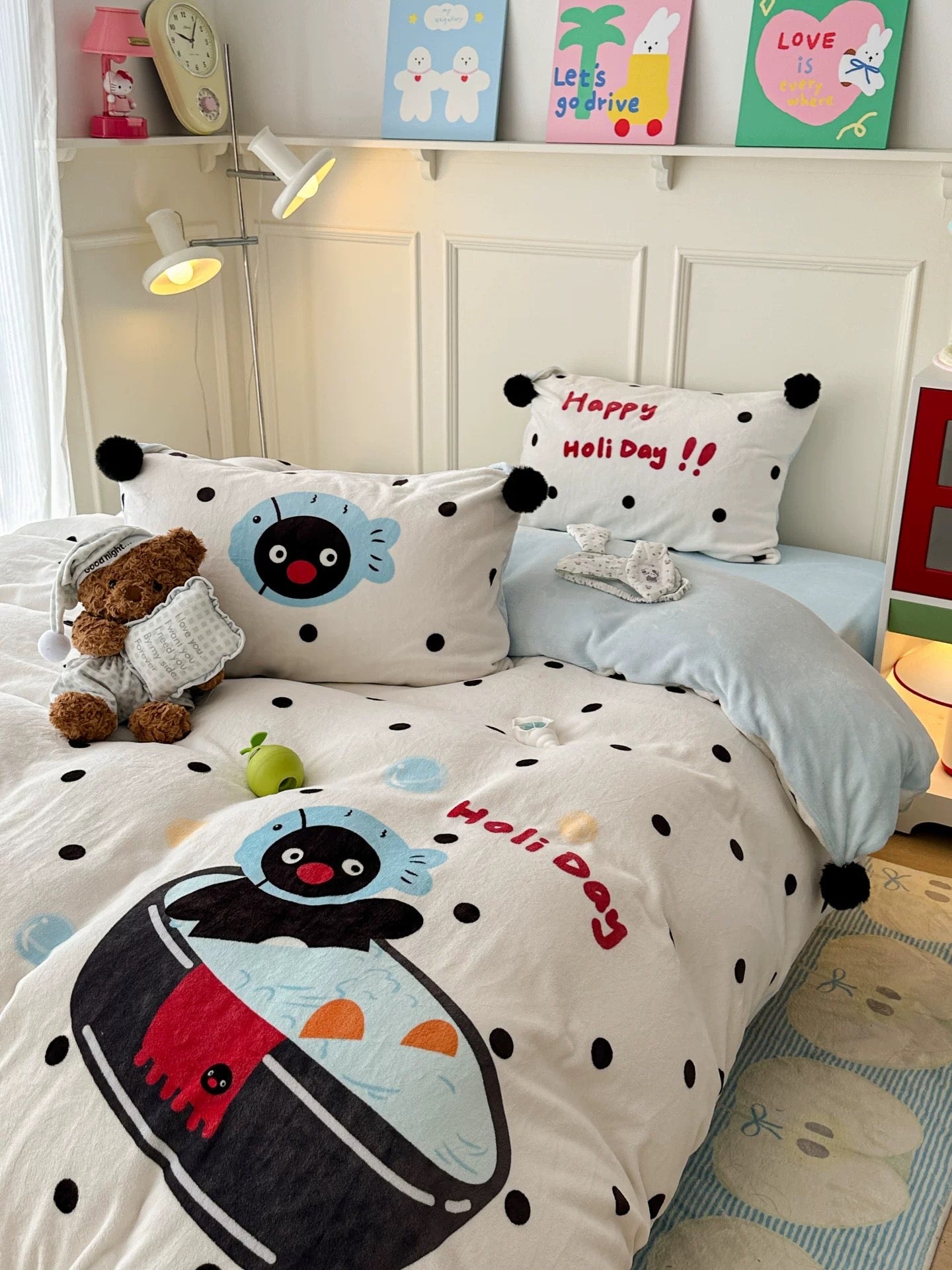 Cute Penguin Milk Fleece Bedding Set