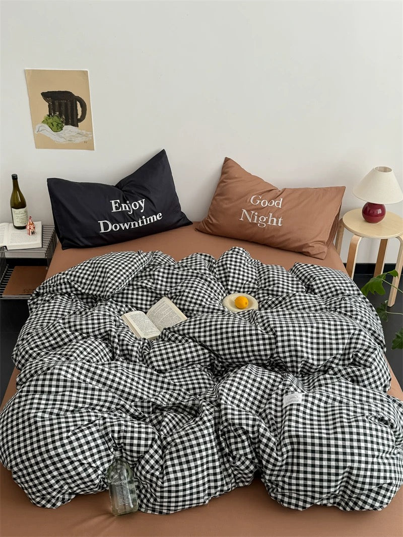 Black & Brown Preppy Gingham Bedding Set