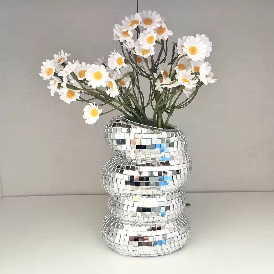 Mirror Disco Ball Spiral Vase