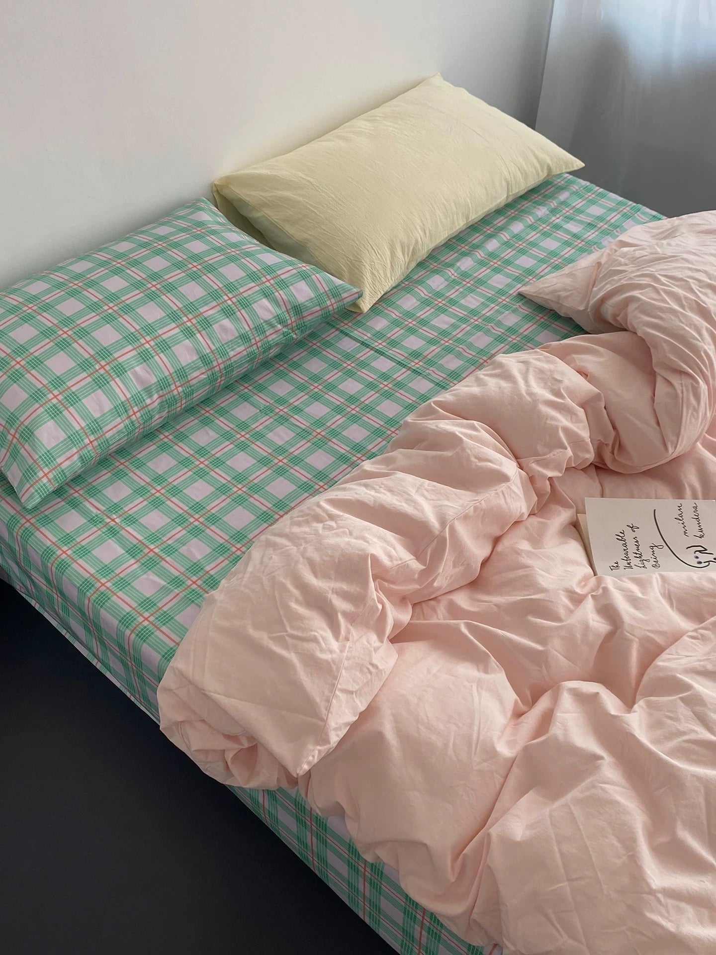 Pink & Mint Green Plaid Bedding Set