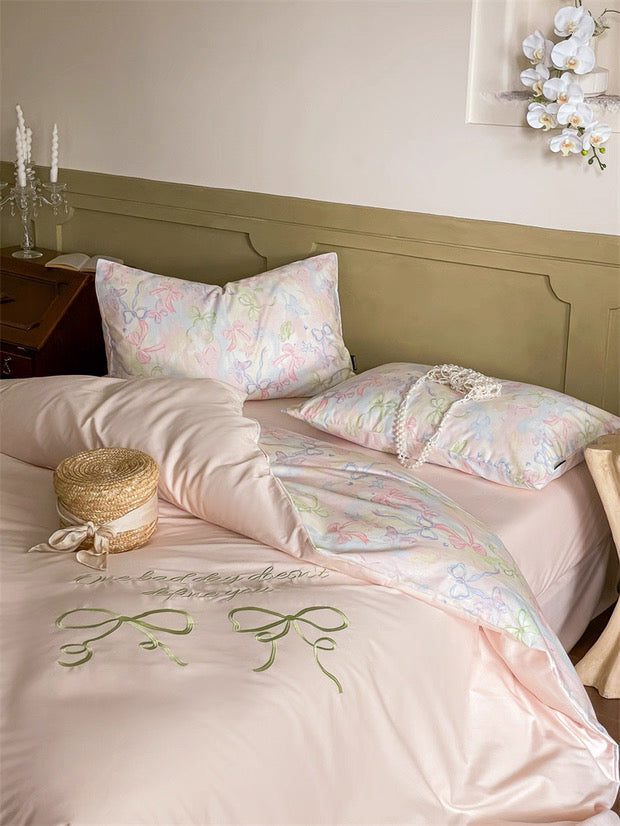 Pink Coquette Embroidered Duvet Cover Set