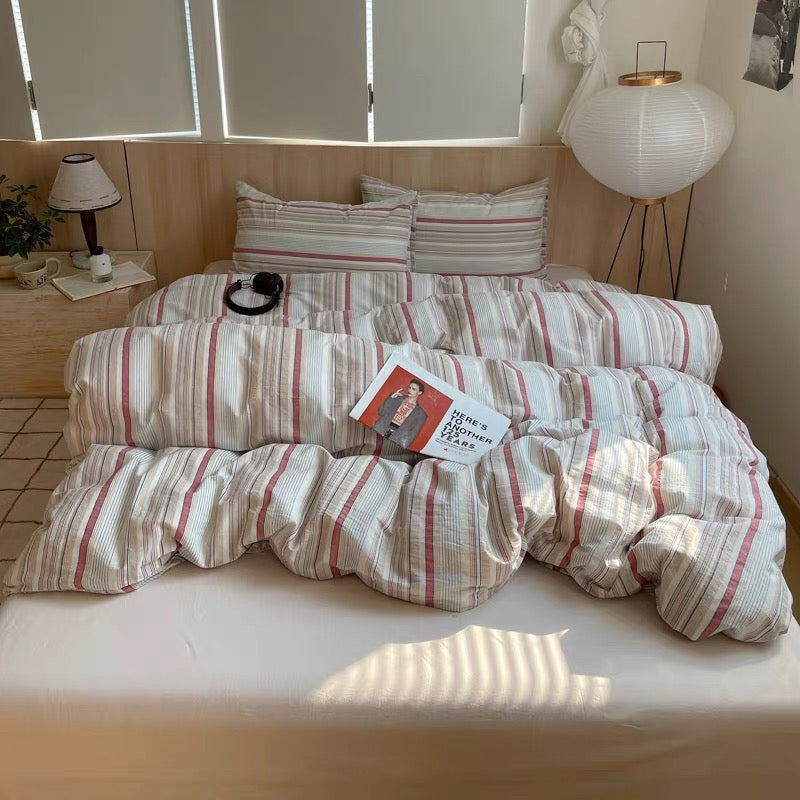 Vintage Cream Striped Duvet Cover Set