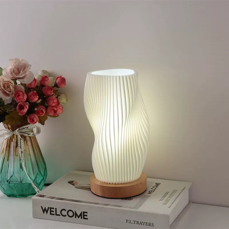 Cream Striped Desk Lamp