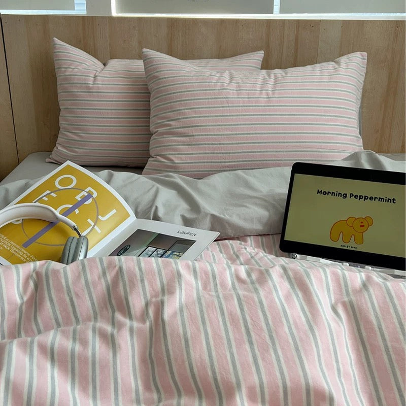 Preppy Pink Striped Duvet Cover Set