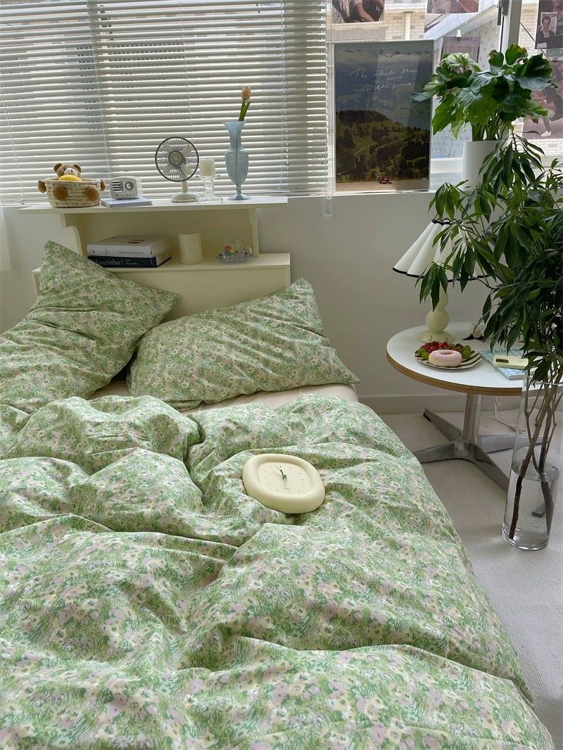 Green Ditsy Floral Cotton Bedding Set