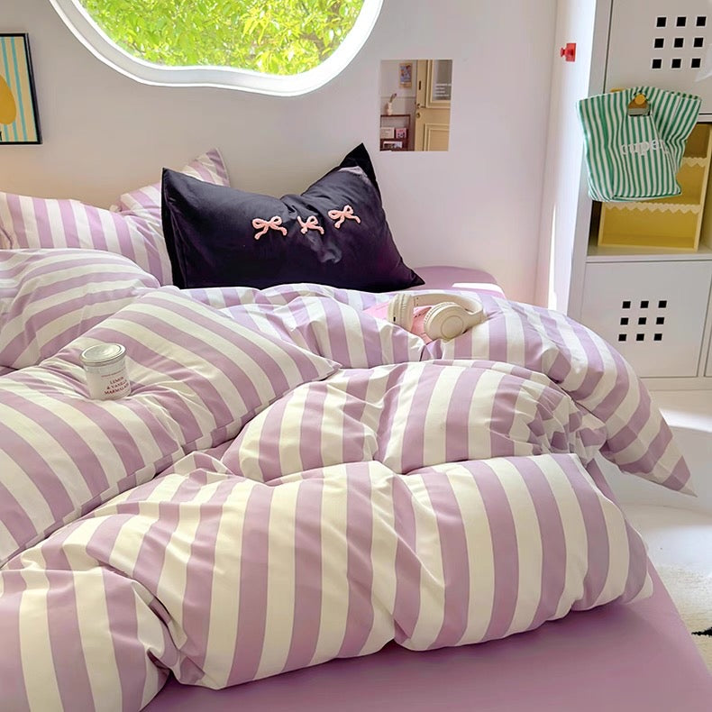 Black Striped Cotton Bedding Set