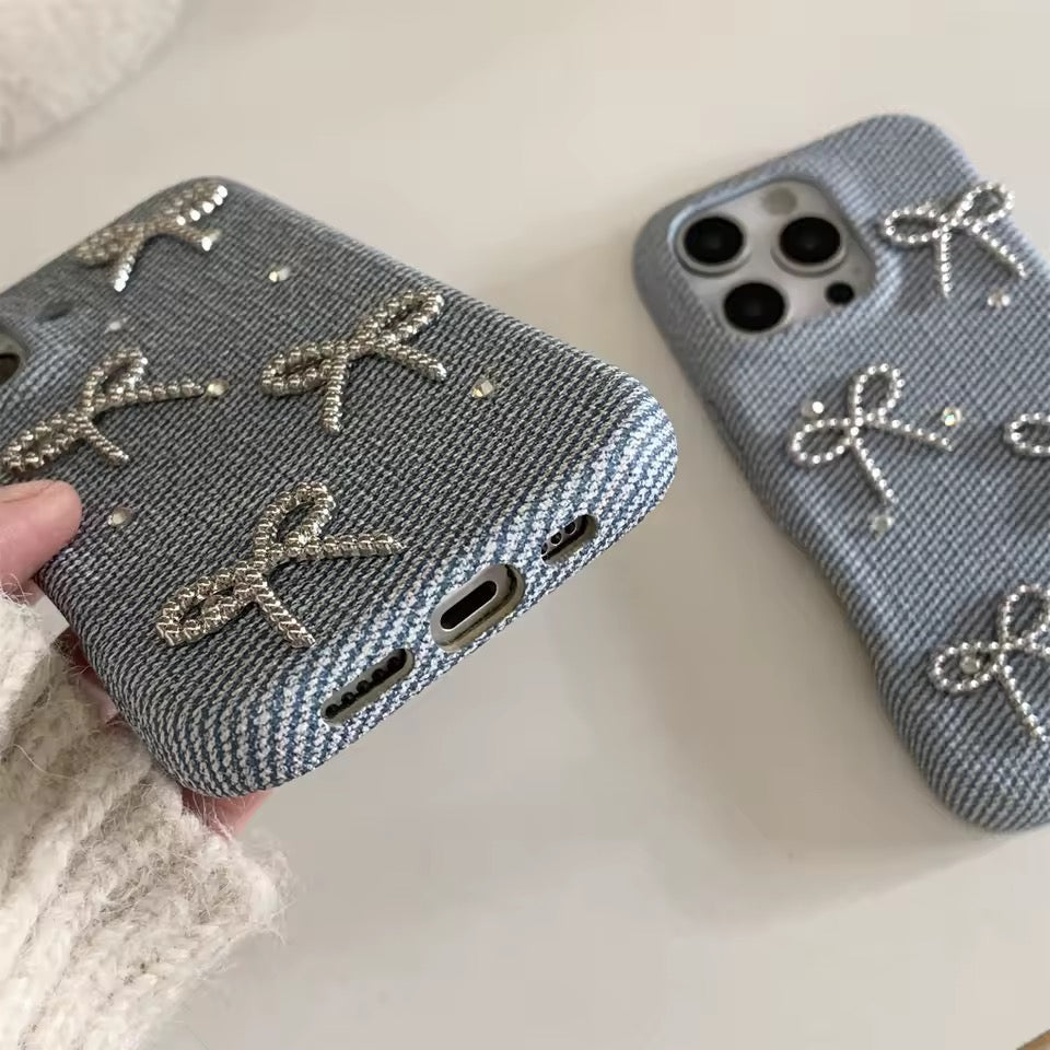 Sparkly Denim Bow iPhone Case