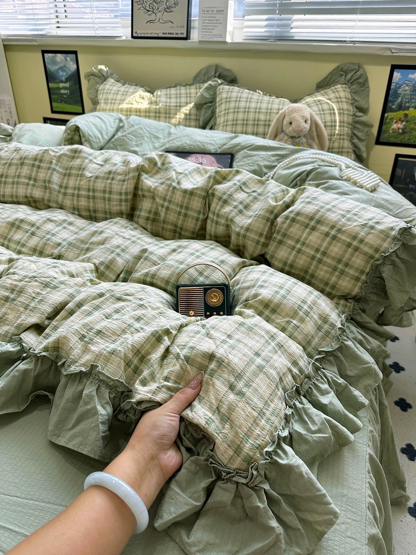 Sage Green Washed Cotton Duvet Cover Set