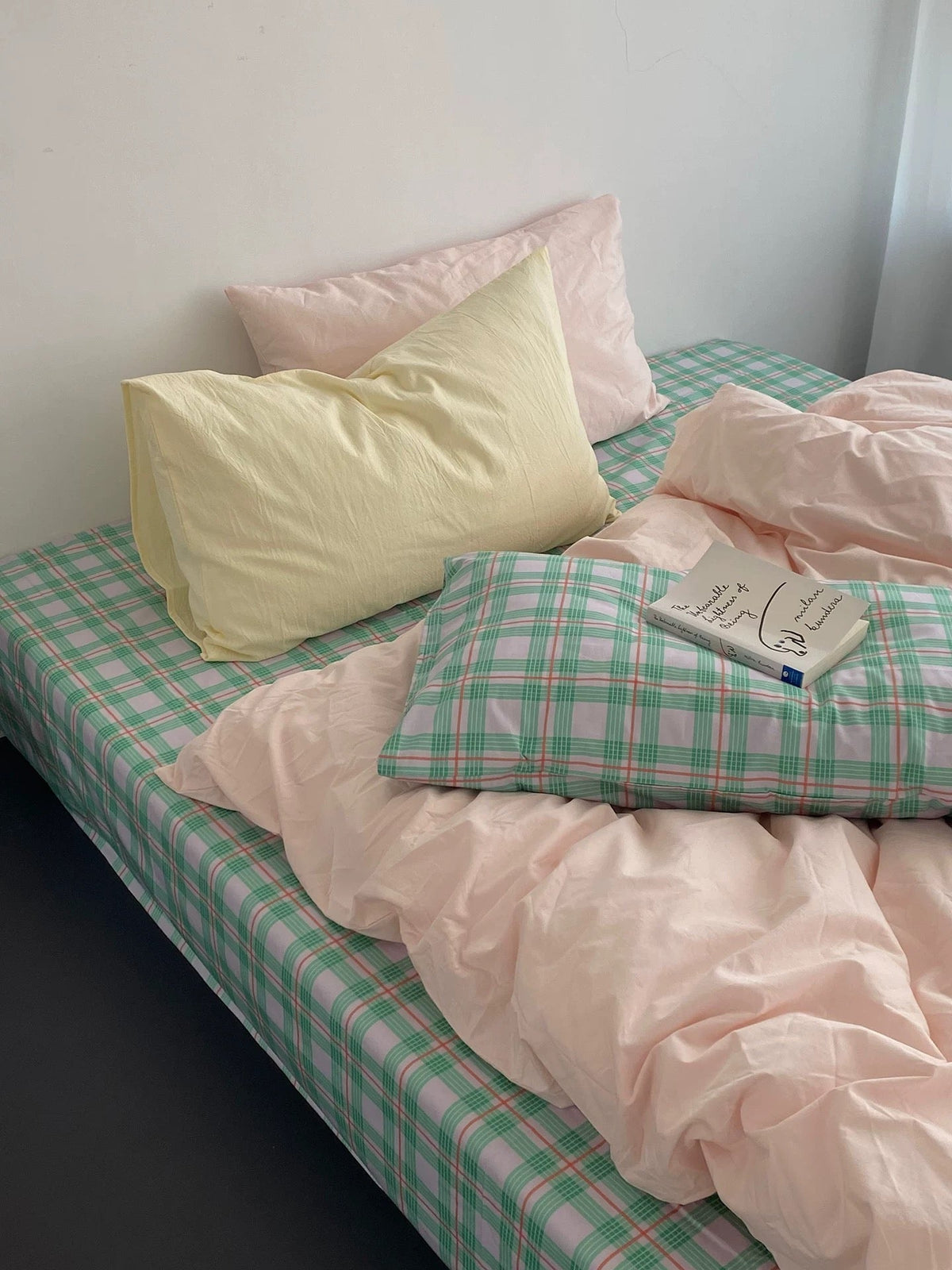 Pink & Mint Green Plaid Bedding Set