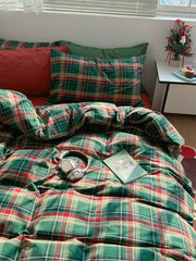 Dark Academia Aesthetic Green Plaid Bedding Set