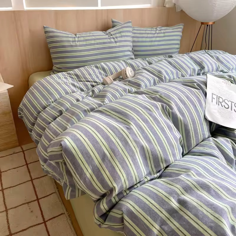 Sage Green Striped Duvet Cover Set