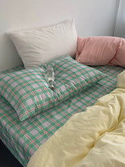 Pink & Mint Green Plaid Duvet Cover Set