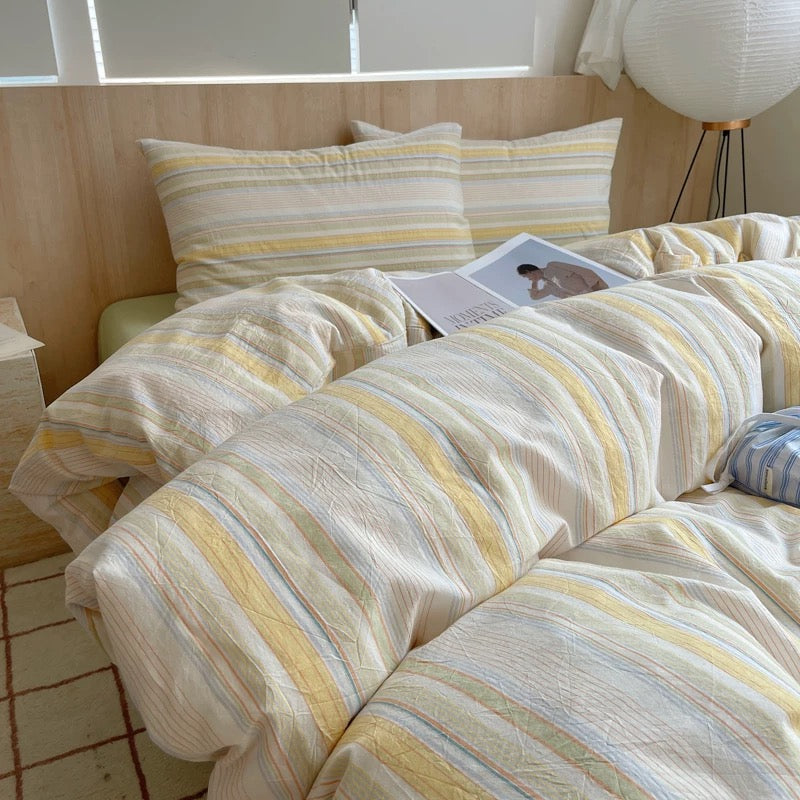 Pastel Yellow Striped Duvet Cover Set