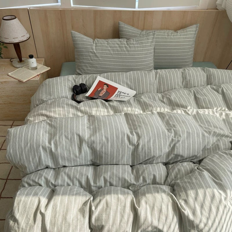 Grey Minimalist Striped Duvet Cover Set