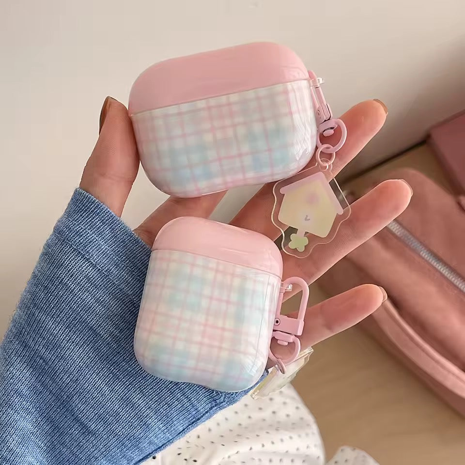 Pastel Pink Plaid AirPods Case