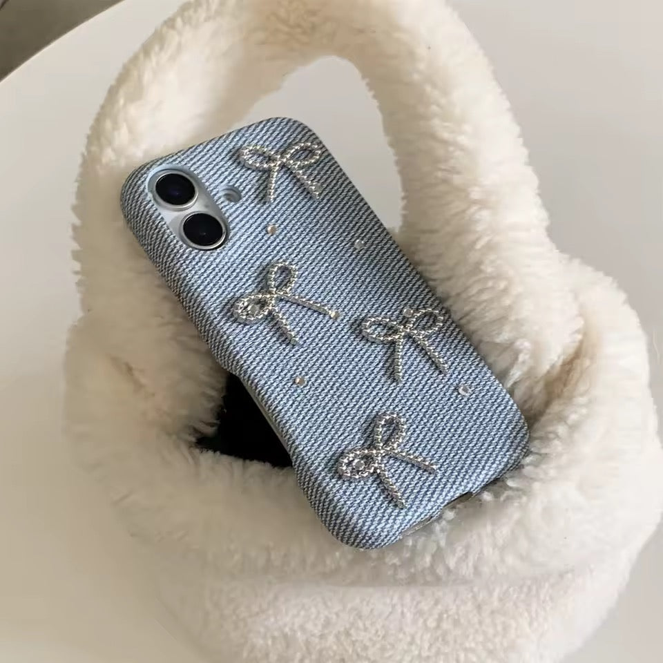 Sparkly Denim Bow iPhone Case