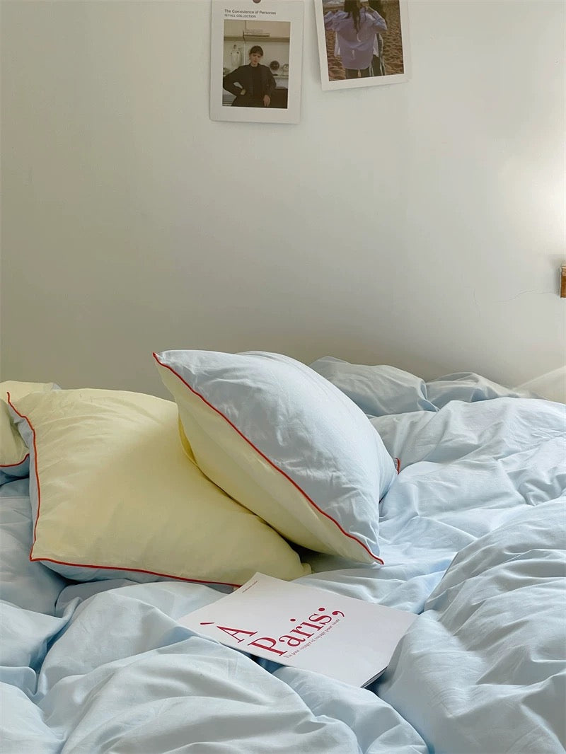 Blue & Cream Color Block Bedding Set