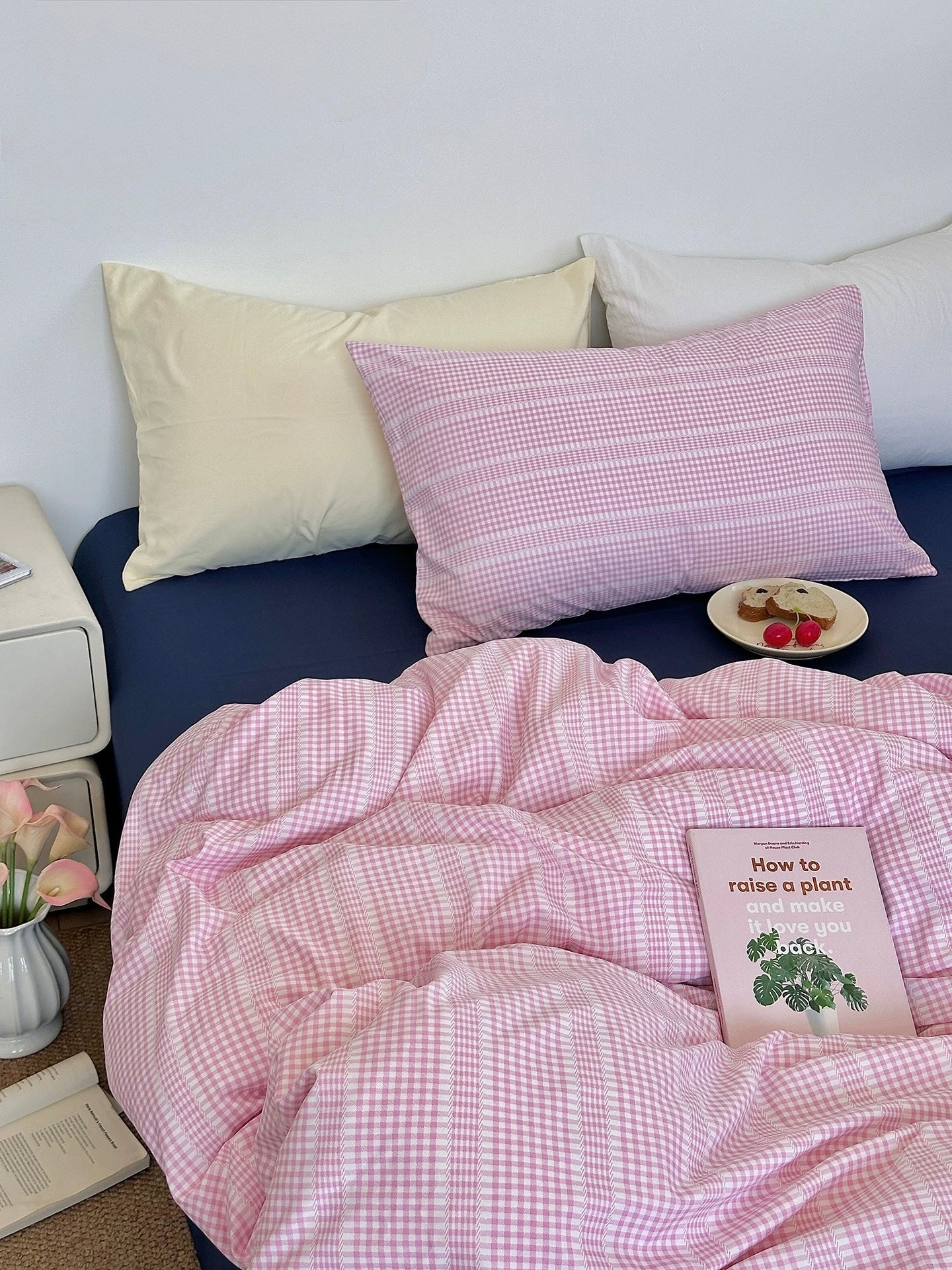 Pink Gingham Aesthetic Duvet Cover Set