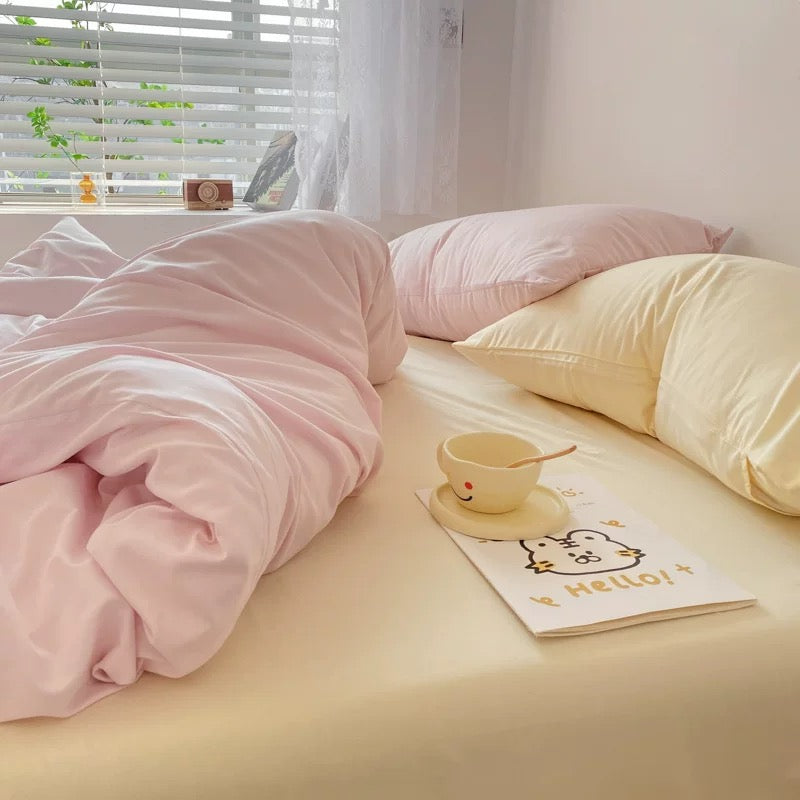Pastel Pink & Cream Solid Bedding Set