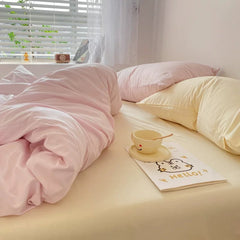 Pastel Pink & Cream Solid Bedding Set