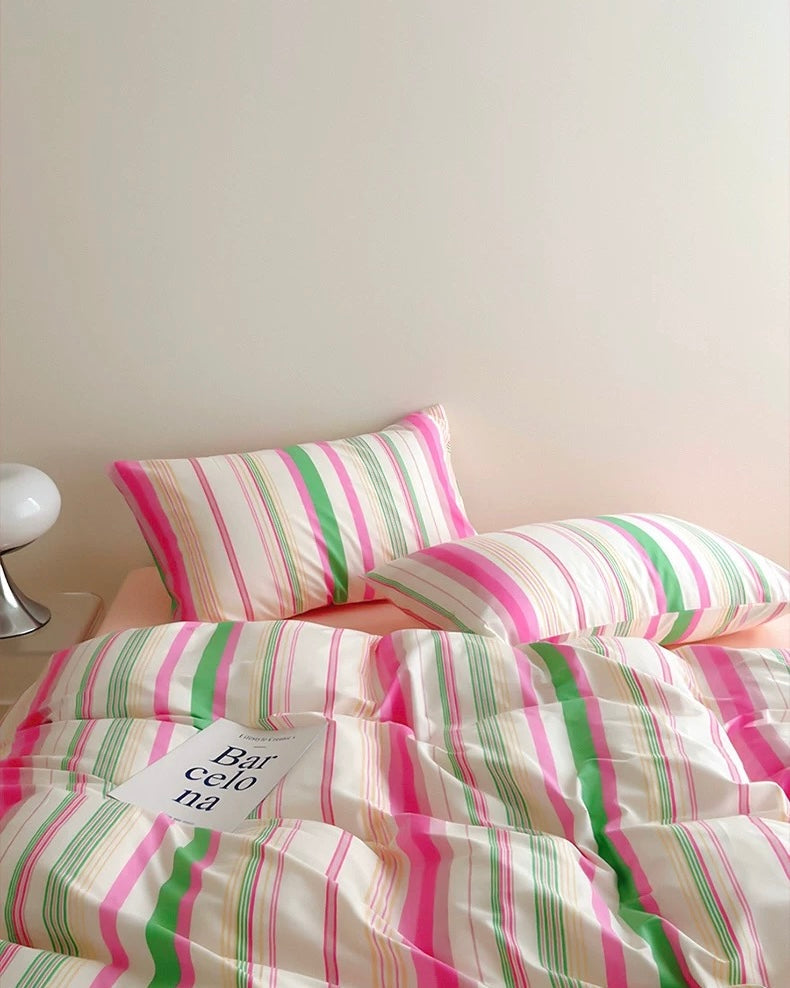 Pastel Rainbow Striped Cotton Duvet Cover Set