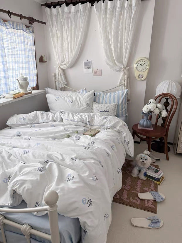 White Floral Cotton Duvet Cover Set