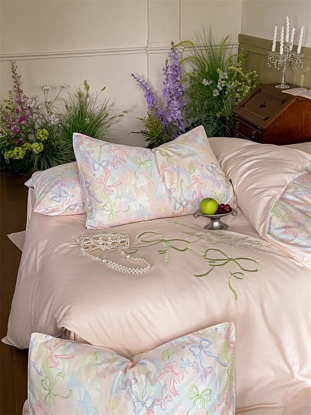 Pink Coquette Embroidered Duvet Cover Set