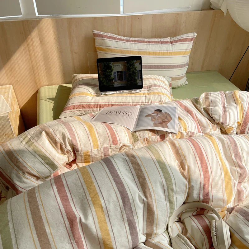 Pastel Retro Striped Duvet Cover Set