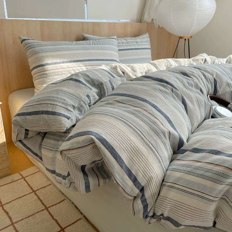 Navy Blue Striped Duvet Cover Set
