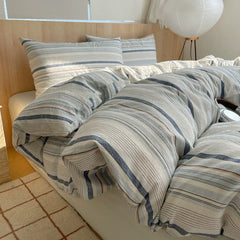 Navy Blue Striped Duvet Cover Set