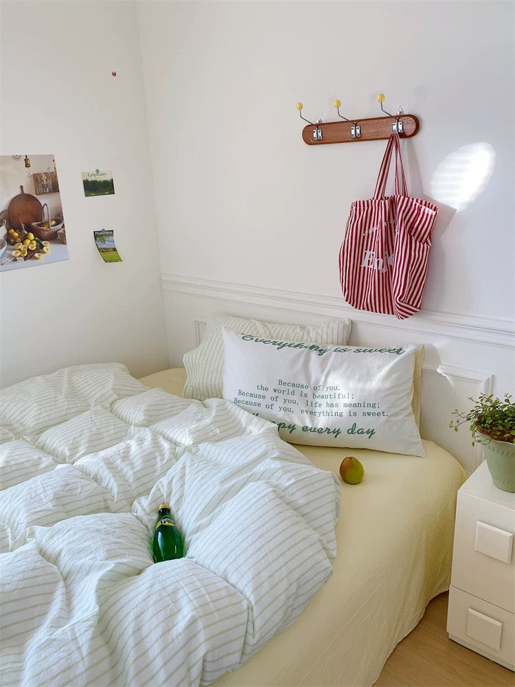 Pink & White Striped Cotton Duvet Cover Set