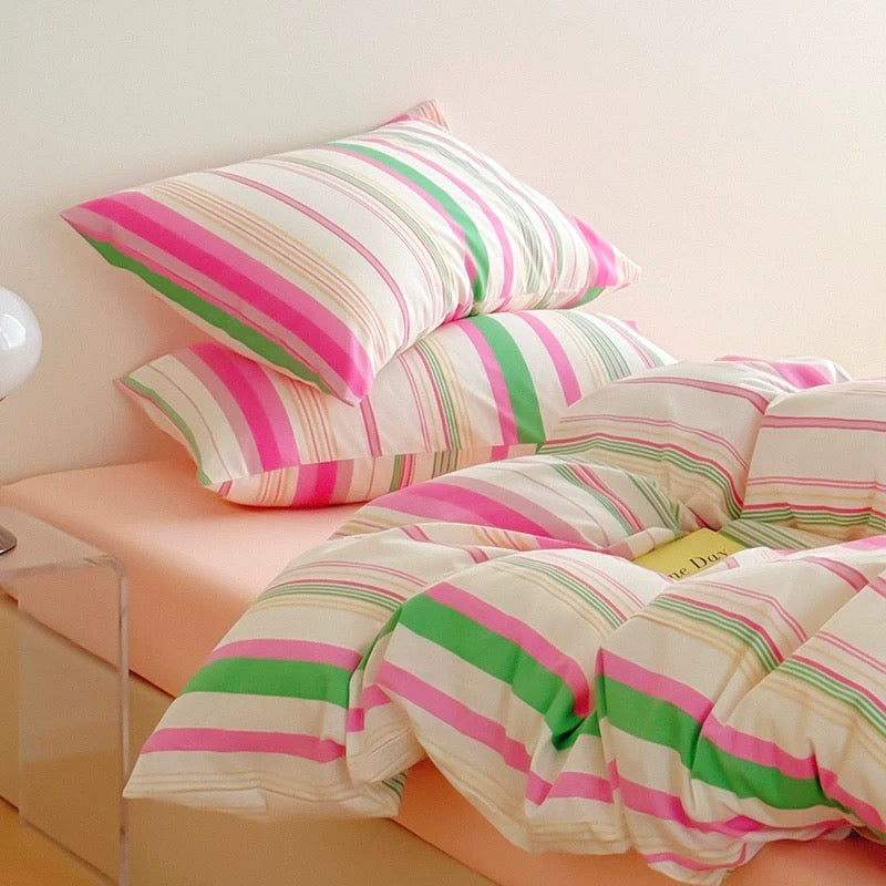Pastel Rainbow Striped Cotton Duvet Cover Set