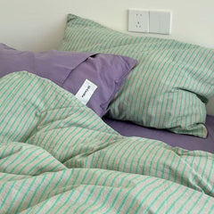 Mint Stripe Cotton Duvet Cover Set
