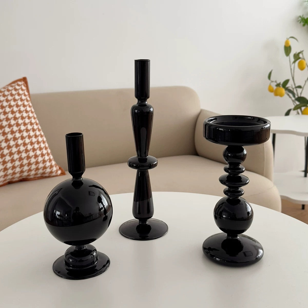 Decorative Black Glass Candle Holder