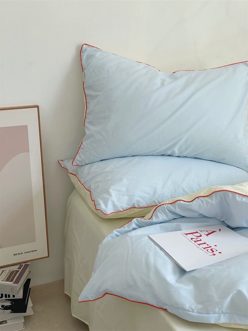 Blue & Cream Color Block Bedding Set