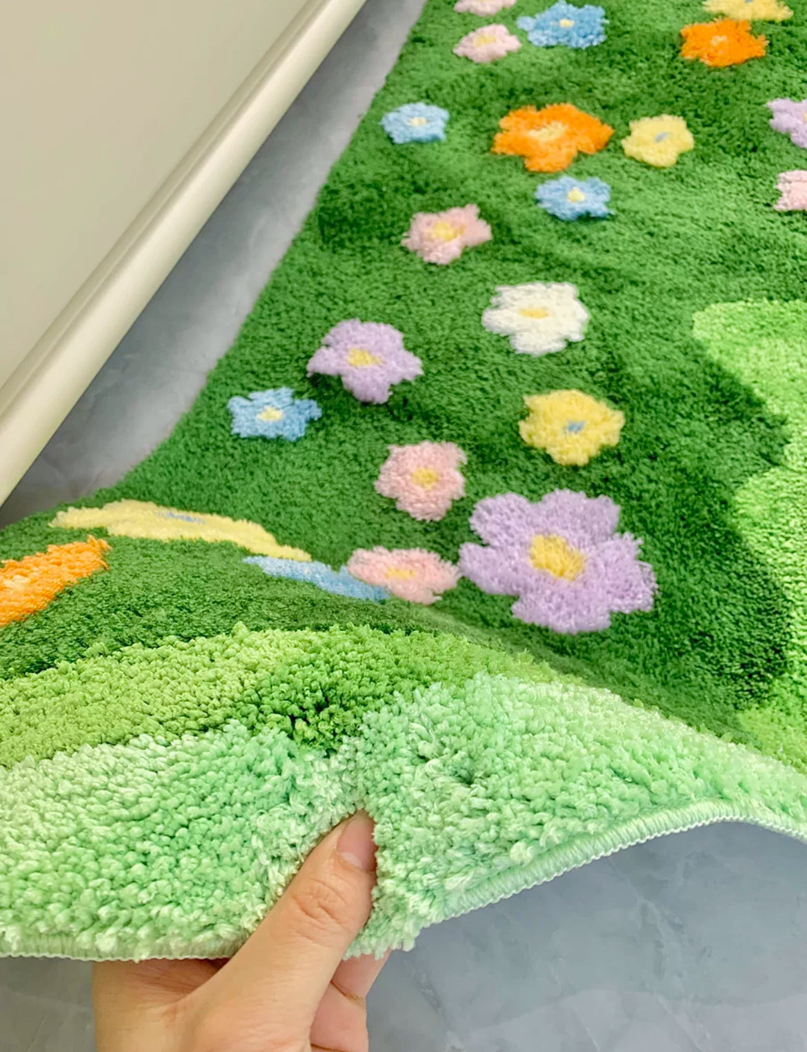 Green Floral Bedroom Rug