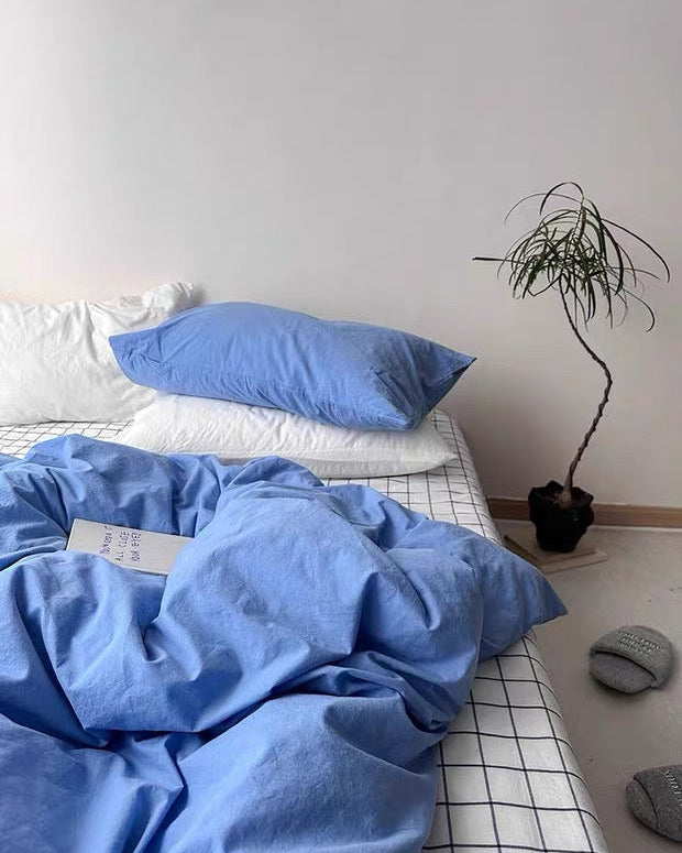 Solid Blue Cotton Duvet Cover Set