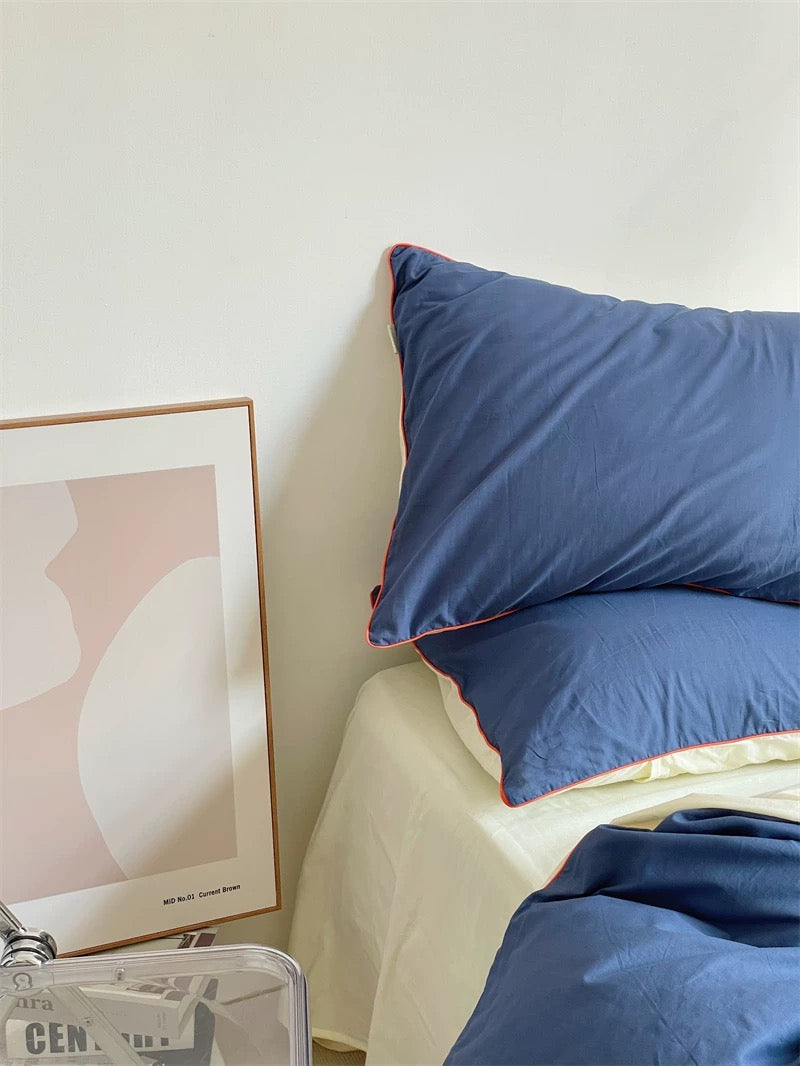 Navy Blue Color Block Bedding Set
