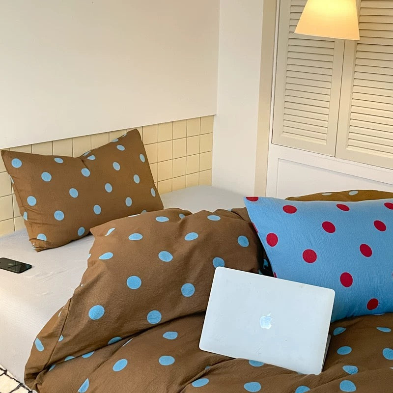 Warm Brown & Blue Polka Dot Bedding Set