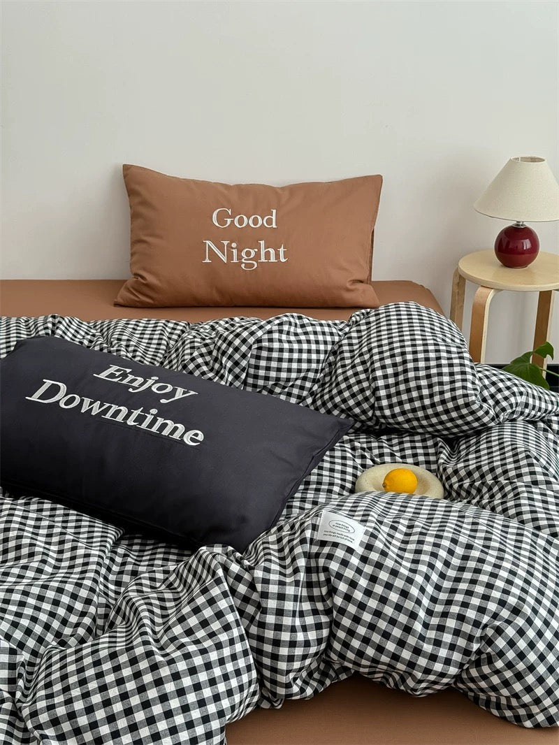 Black & Brown Preppy Gingham Bedding Set