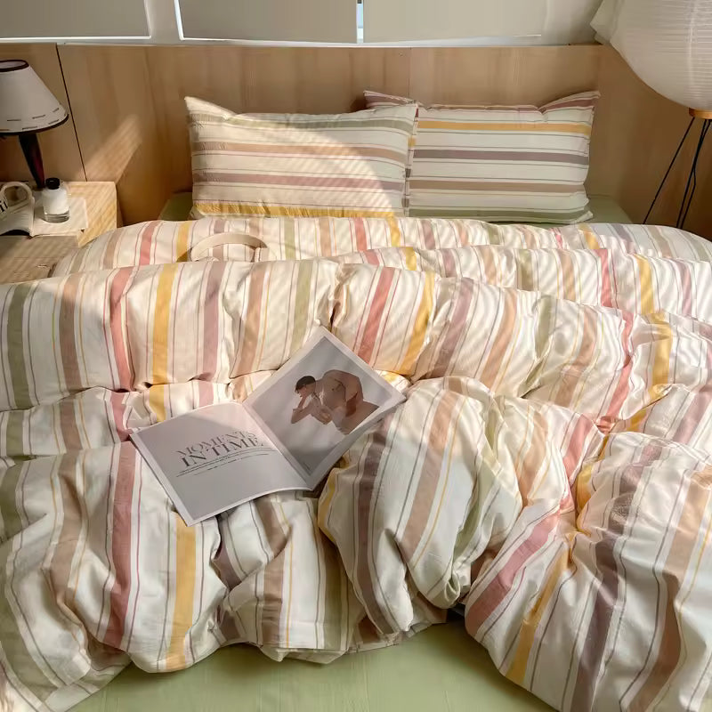 Pastel Retro Striped Duvet Cover Set