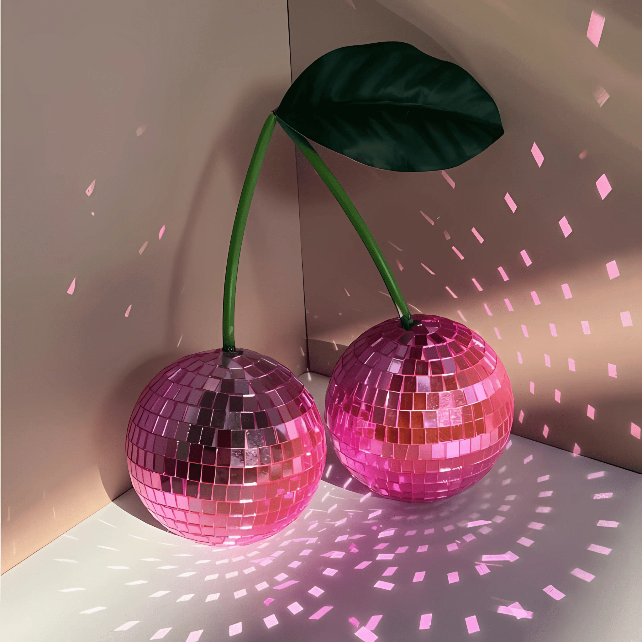 Red Cherry Disco Ball Mirror Decor