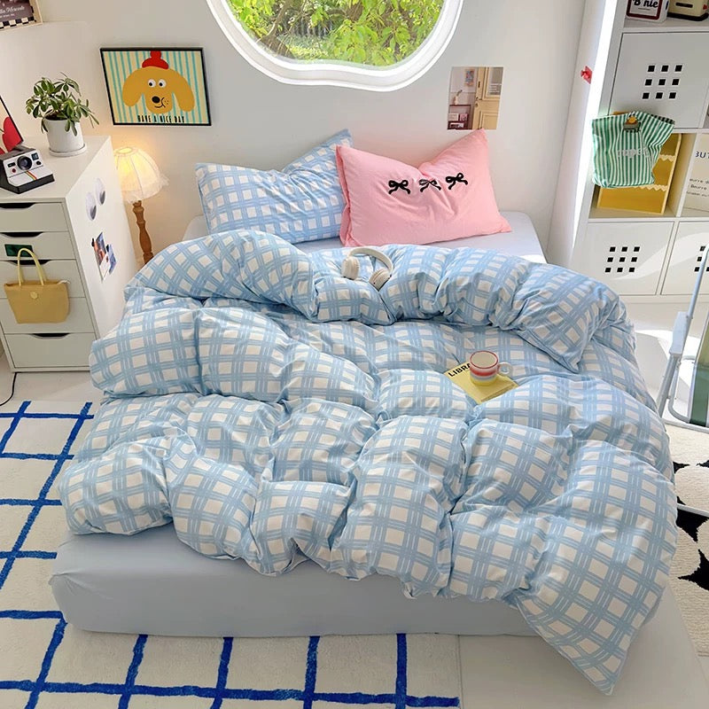 Purple Striped Cotton Bedding Set