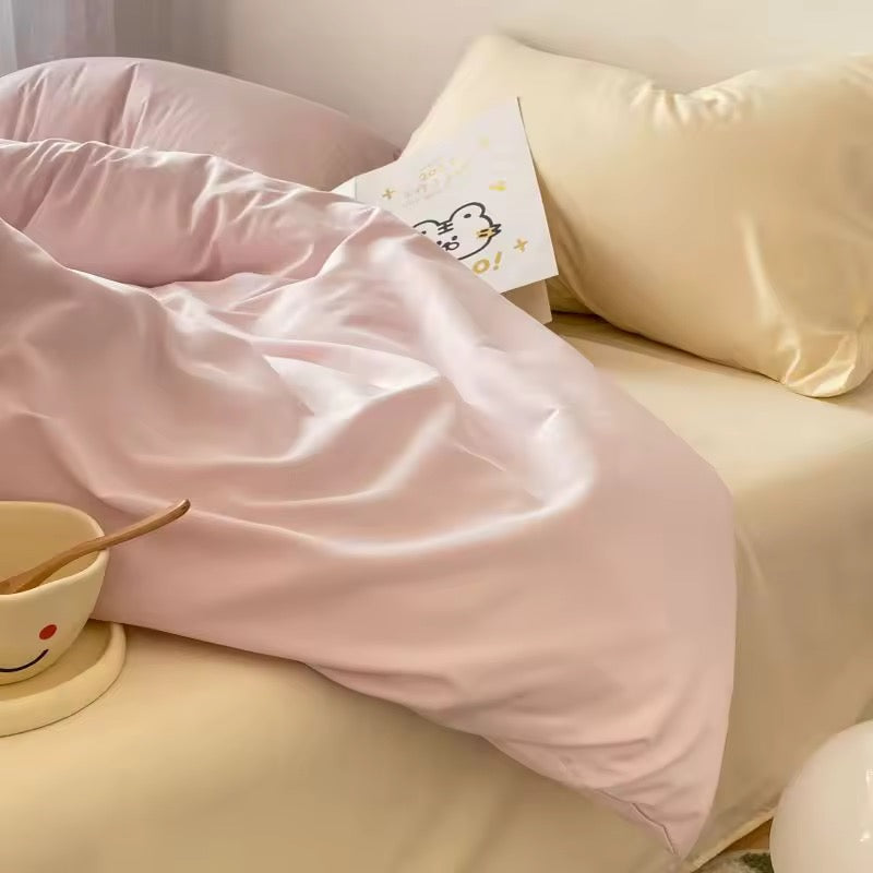 Pastel Pink & Cream Solid Bedding Set