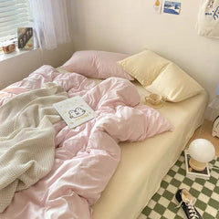 Pastel Pink & Cream Solid Bedding Set