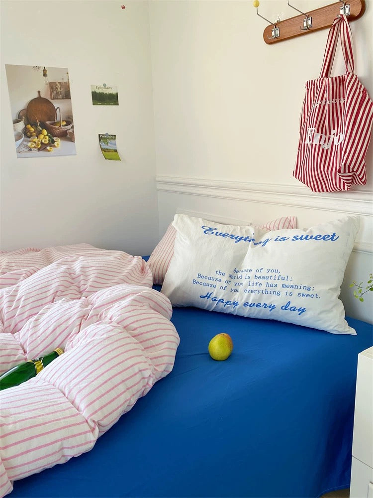 Yellow & Blue Striped Cotton Duvet Cover Set