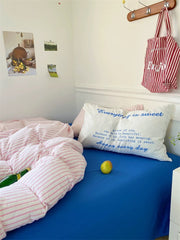 Pastel Pink & Blue Striped Duvet Cover Set