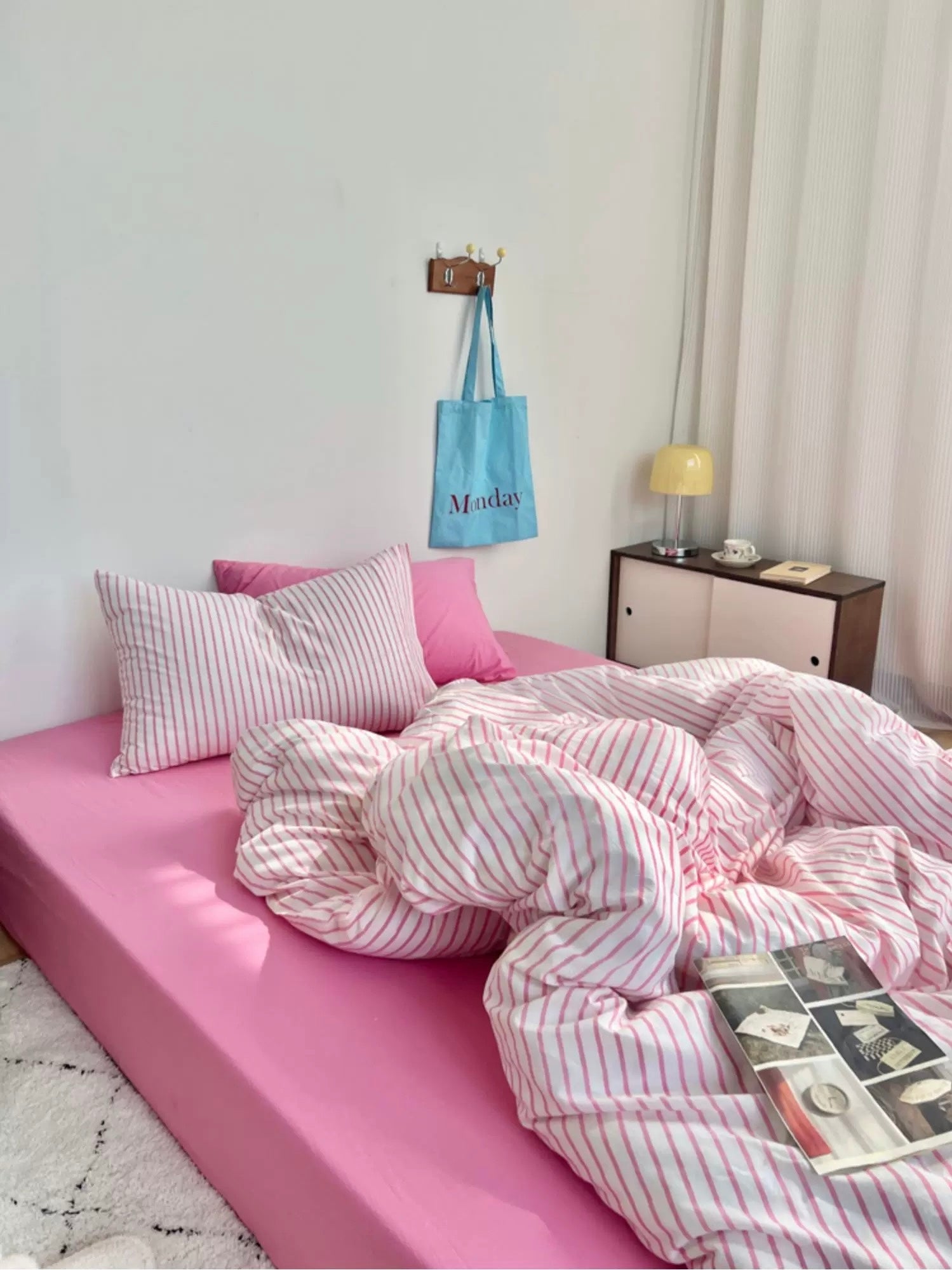 Preppy Aesthetic Pink Striped Duvet Cover Set